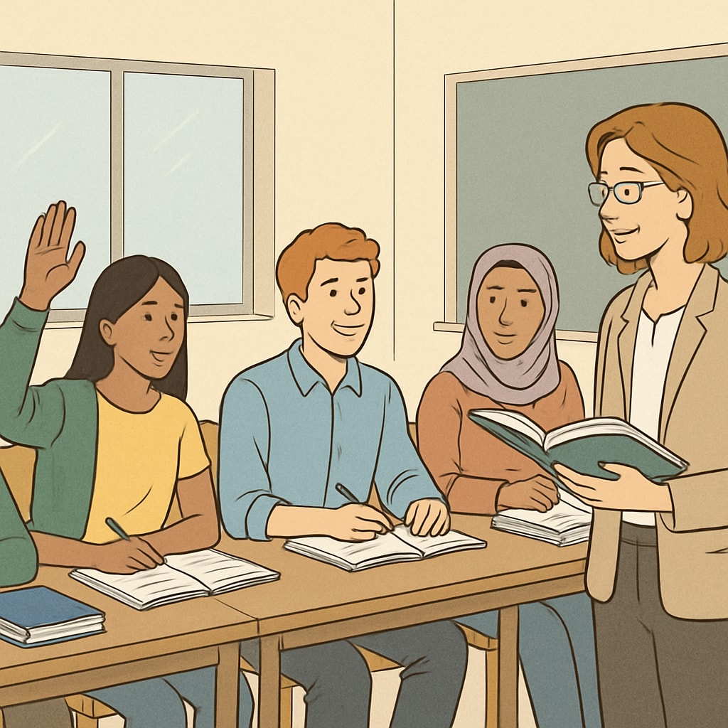 A diverse group of students in a classroom, engaging in a foundation year program abroad. Students participating in an international foundation year course.