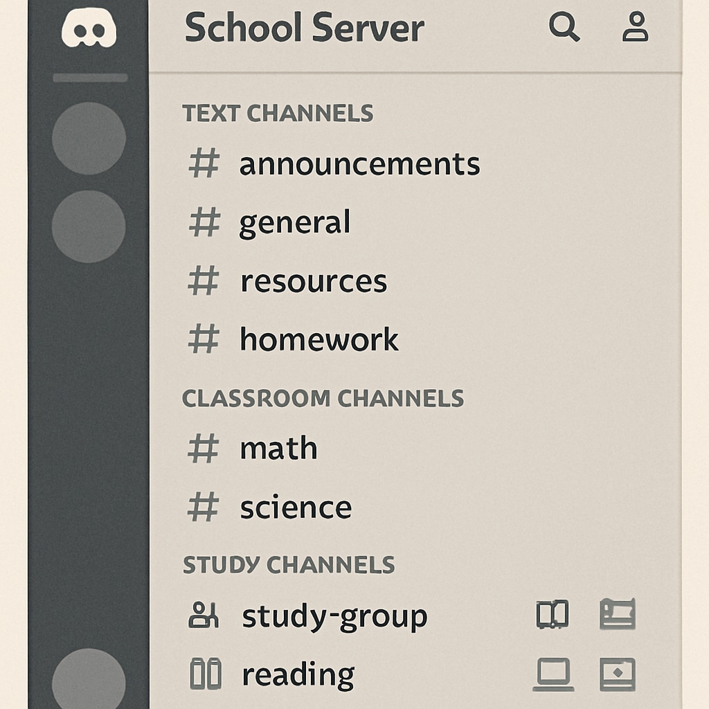 A Discord server showcasing channels for K-12 learning and collaboration.
