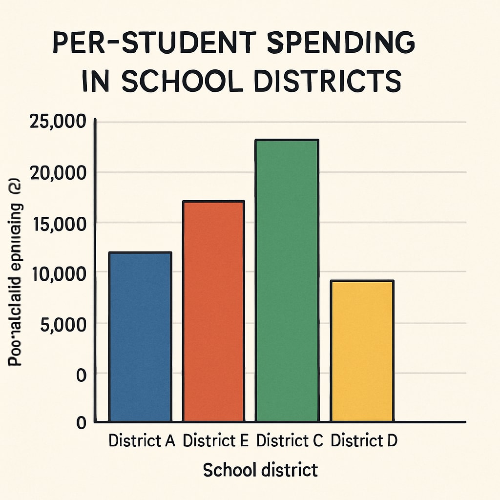 A graph illustrating disparities in per-student spending across different school districts. A graph showing unequal per-student spending in K-12 education funding.