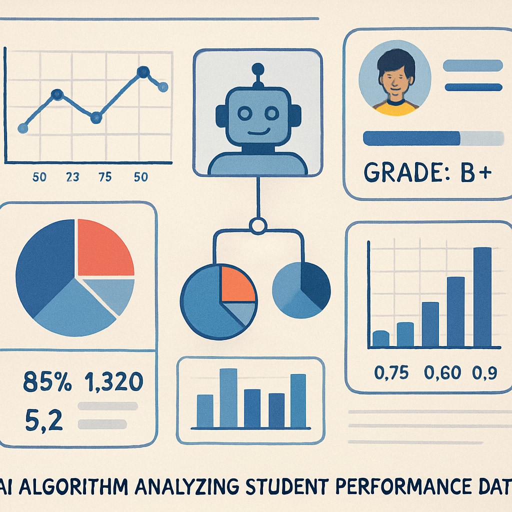 A visual representation of an AI algorithm analyzing student performance data, with various metrics displayed. AI analyzing student performance data for competitive exam reform.
