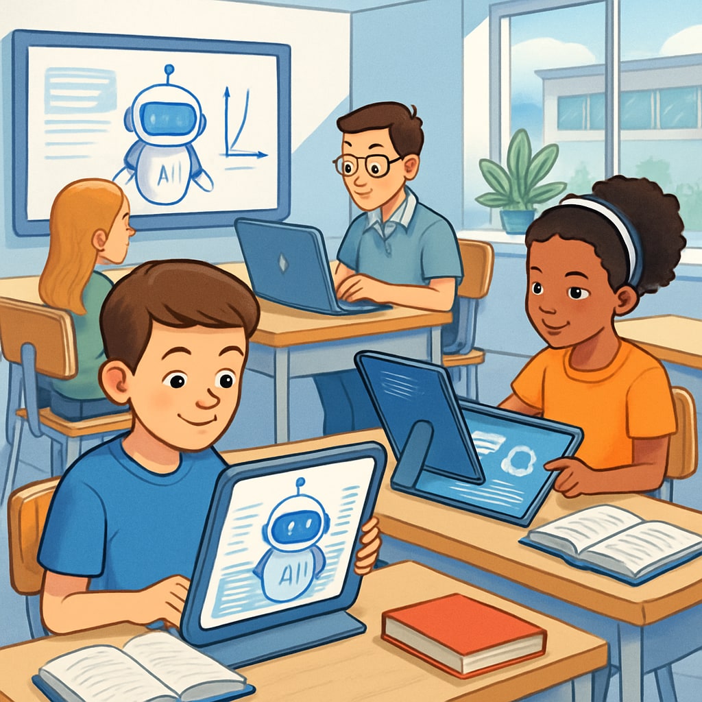 AI tools in a classroom reshaping education evaluation.
