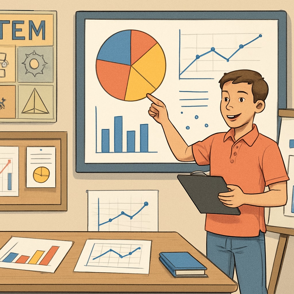 A student presenting a data visualization project during a STEM workshop, showcasing hands-on learning in data science. A student presenting a data science project during a STEM workshop.