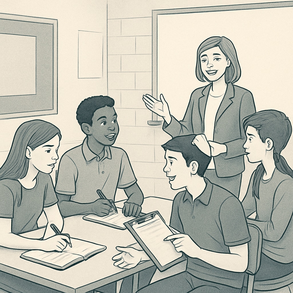 A group of high school students engaged in a workshop or seminar, symbolizing active learning beyond the classroom. High school students participating in off-campus learning.