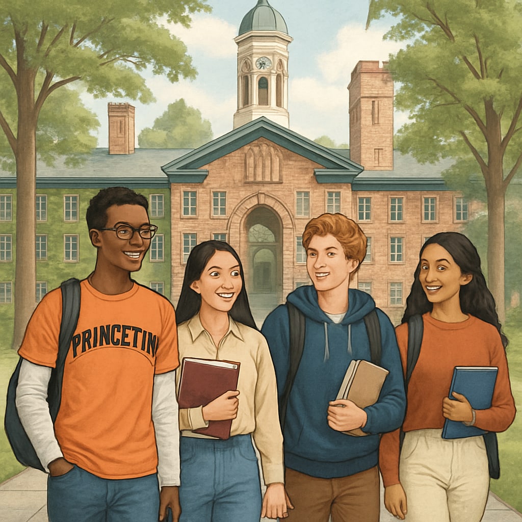 A group of diverse students walking on Princeton’s campus, representing the need for greater inclusivity in elite education. Diverse students on Princeton’s campus, symbolizing inclusivity in elite education.