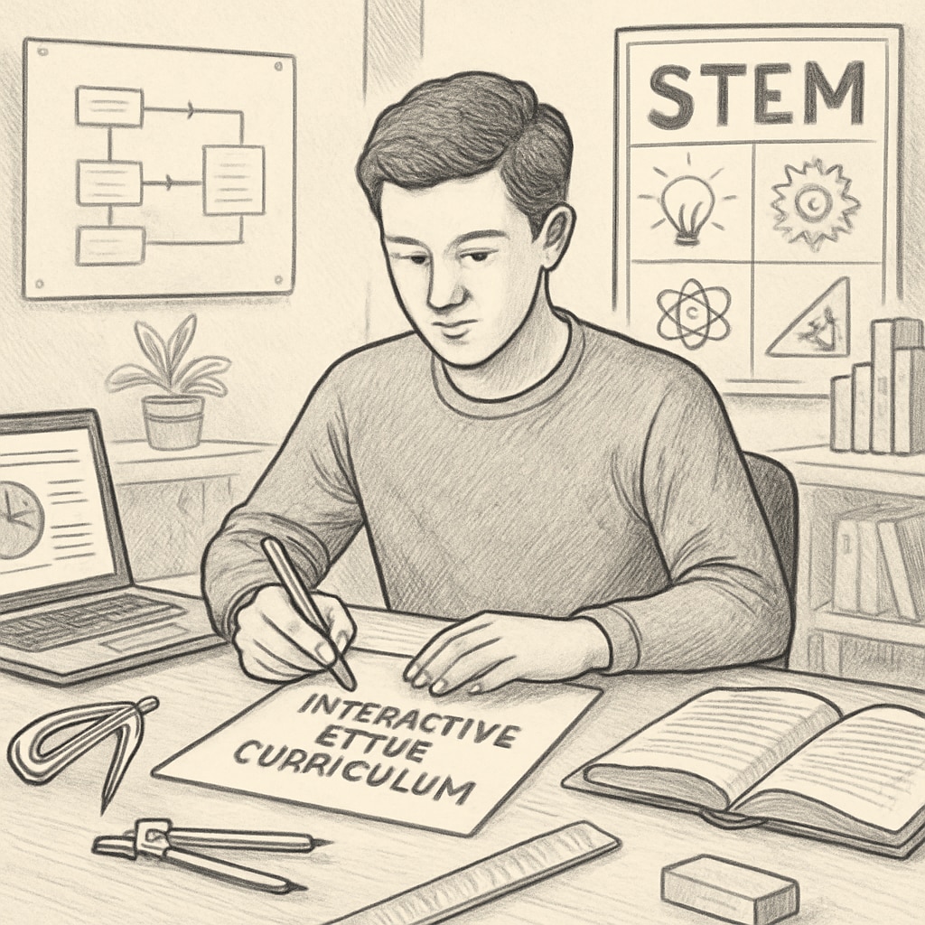 University student designing an interactive STEM curriculum.