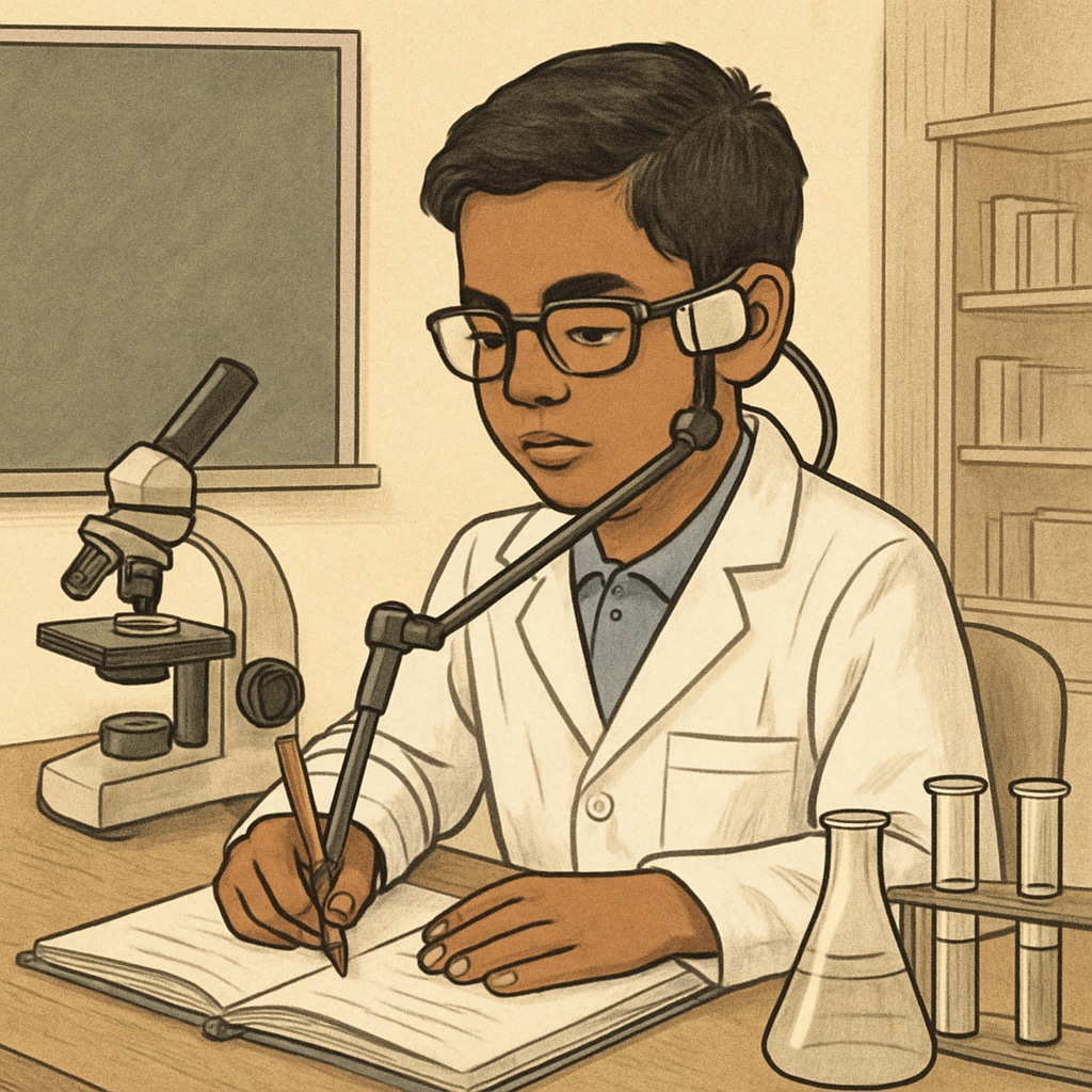 A student with learning difficulties using assistive technology to pursue a medical career.