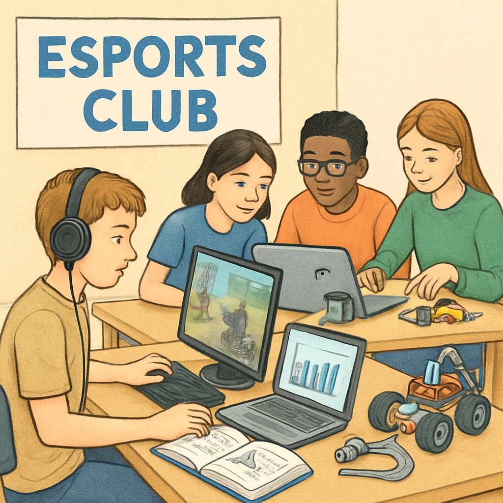 Esports club students working on STEM-focused challenges during a competition, demonstrating practical application of academic concepts. Students solving STEM challenges via esports competitions