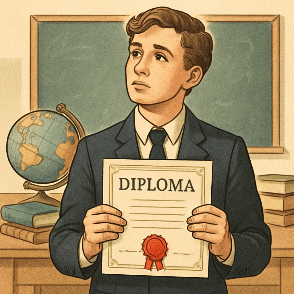 A student holding a modified diploma and reflecting on future opportunities. Student holding a modified high school diploma, contemplating future.