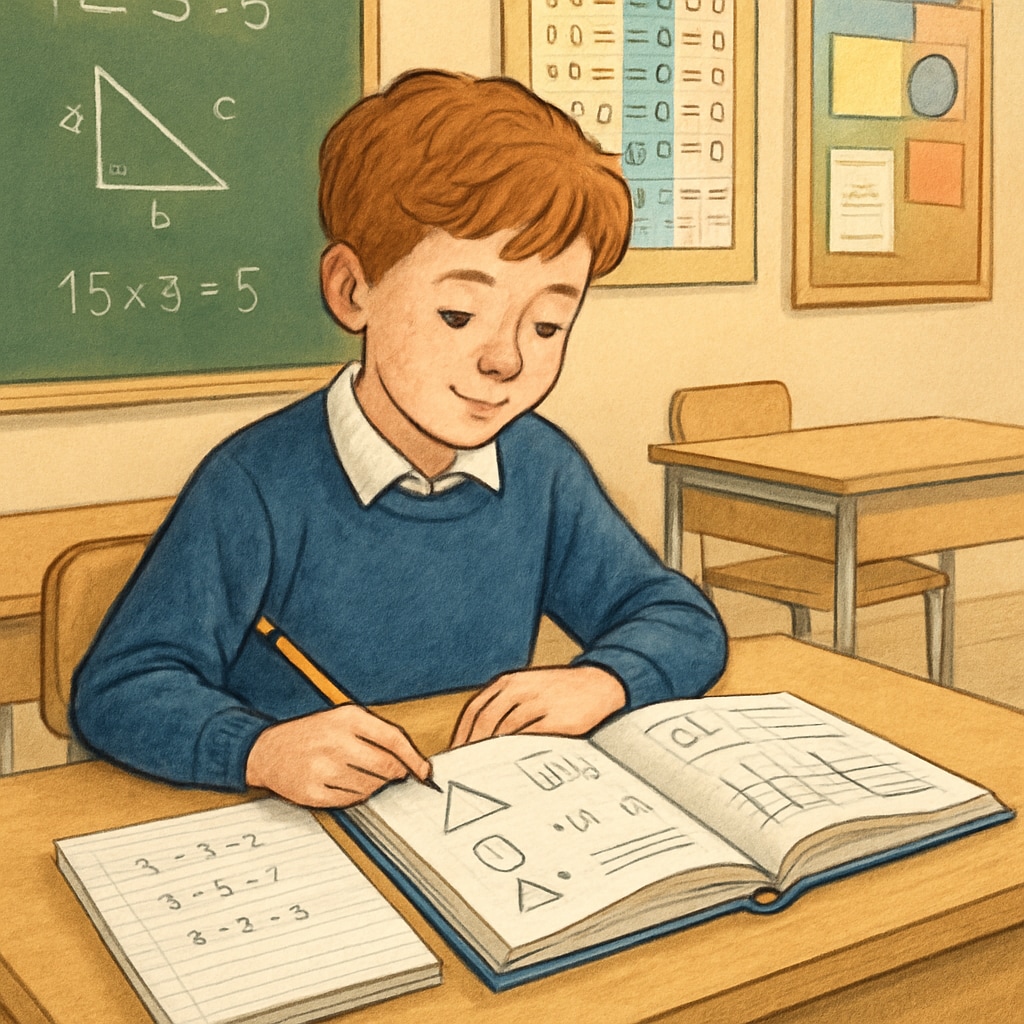 A young student in the UK studying mathematics in a supportive classroom environment. UK student studying mathematics as part of education recovery.