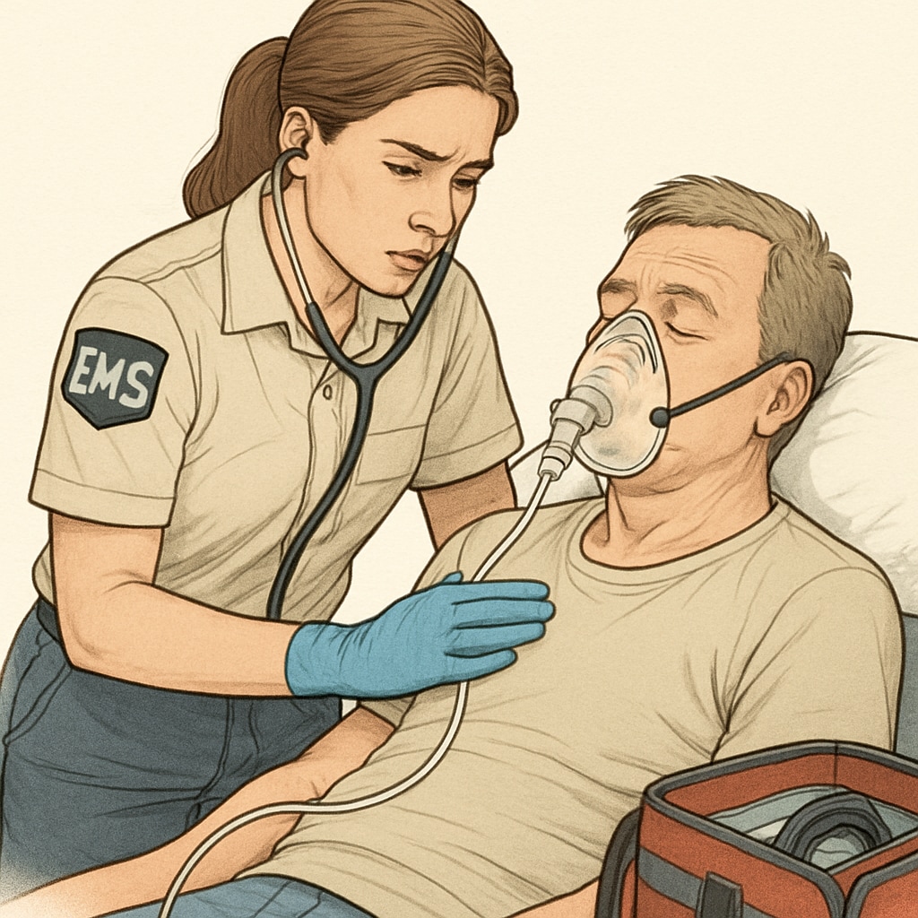 An EMT professional assisting a patient, illustrating real-world healthcare skills that can translate into nursing practice. EMT professional assisting a patient, emphasizing transferable skills for nursing programs.