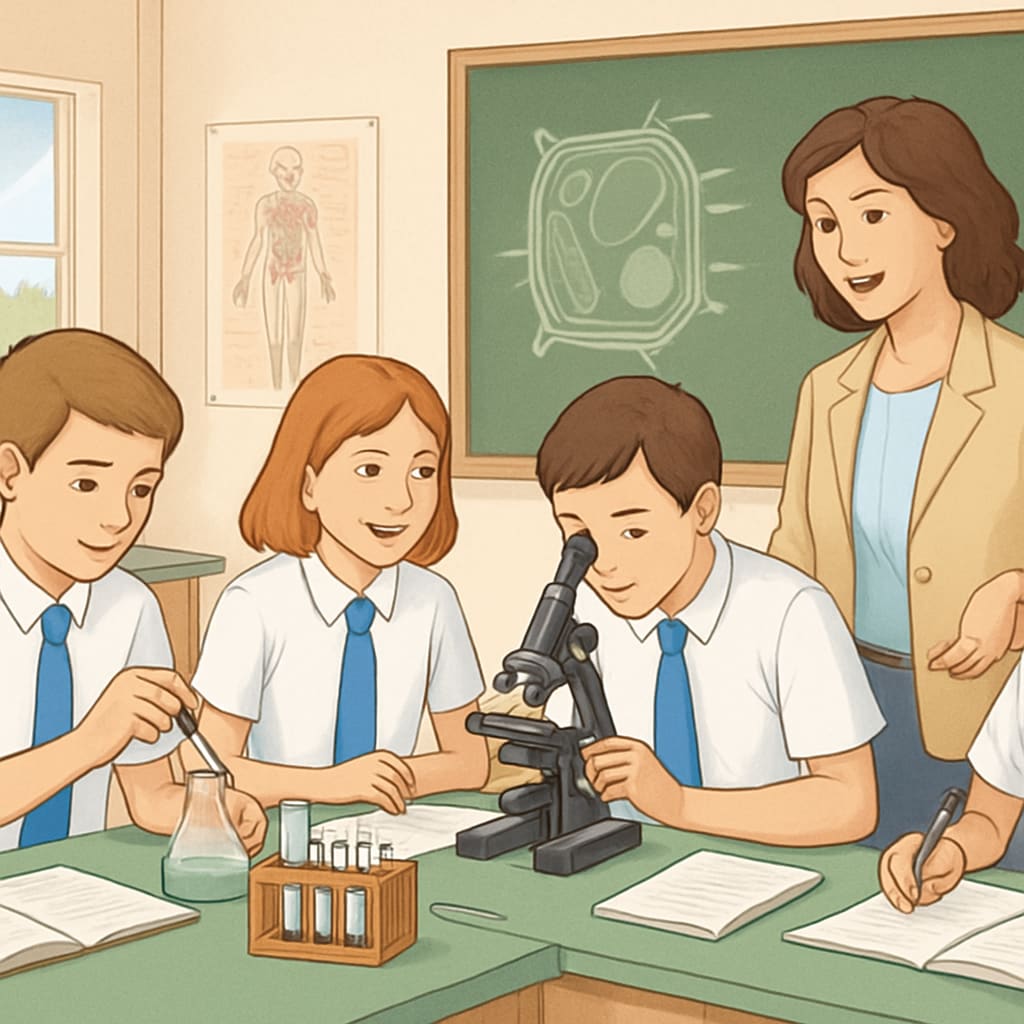 Classroom biology experiment led by a teacher.