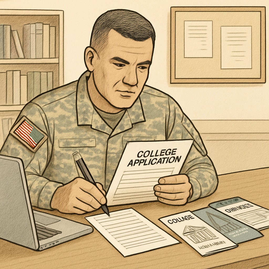 Military veteran reviewing college applications for a bachelor’s degree program.