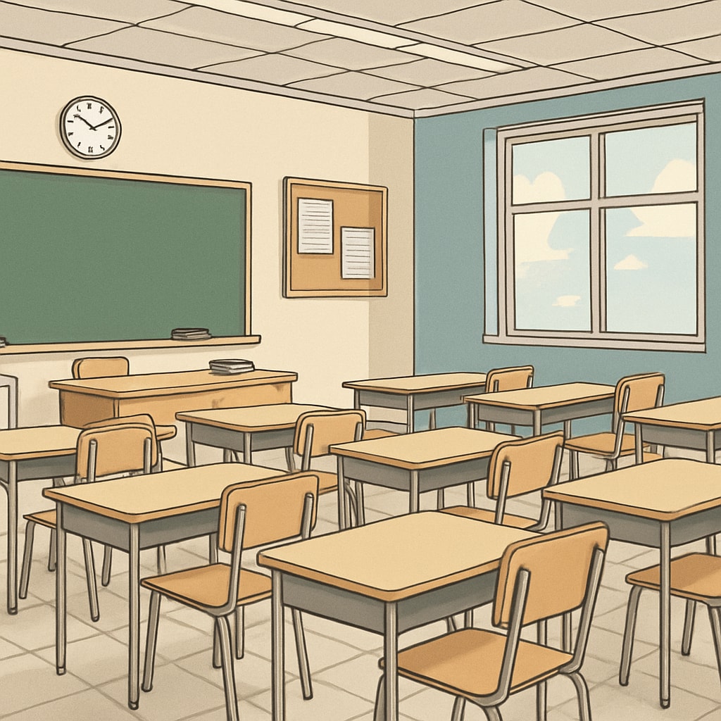 Public school classroom with empty desks, illustrating enrollment challenges due to school voucher programs.