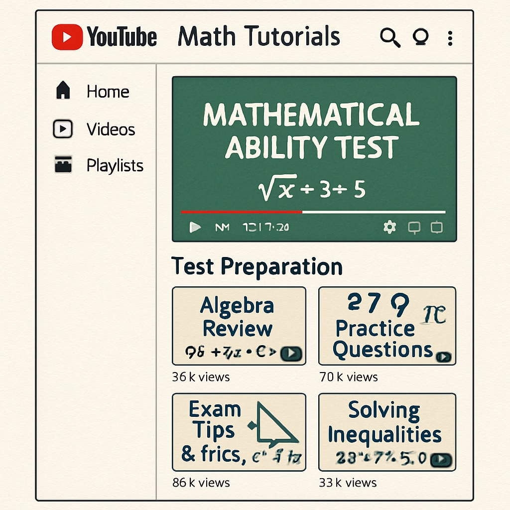 YouTube channel for mathematical ability test preparation with video tutorials.
