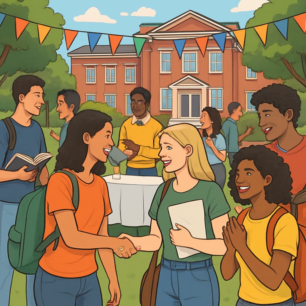 A diverse group of students enjoying a campus event outdoors. This image highlights the importance of building community and enjoying campus life. Students engaging in campus activities, balancing university life with nursing studies.