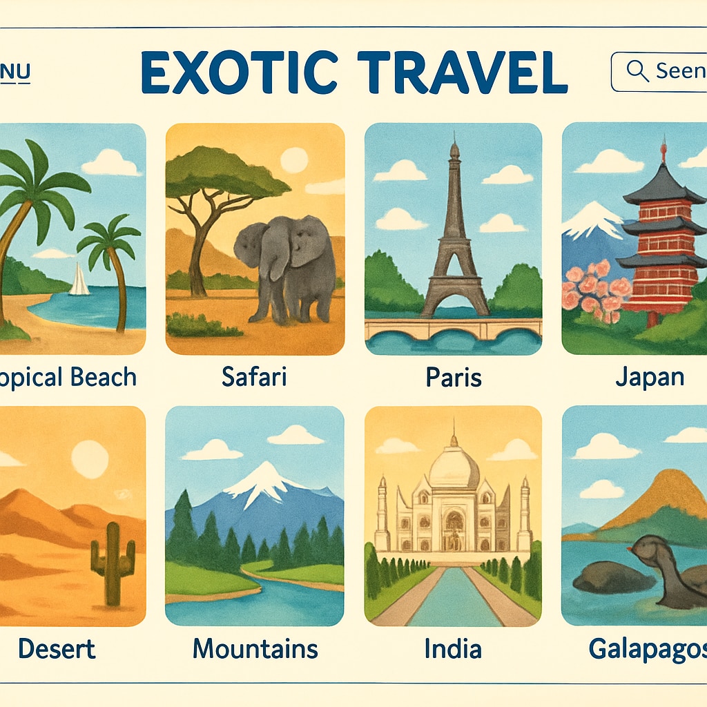 A colorful tourism short video interface showcasing various exotic destinations, emphasizing the visual appeal of travel destinations. Tourism short video interface with vibrant travel destinations for master's thesis research