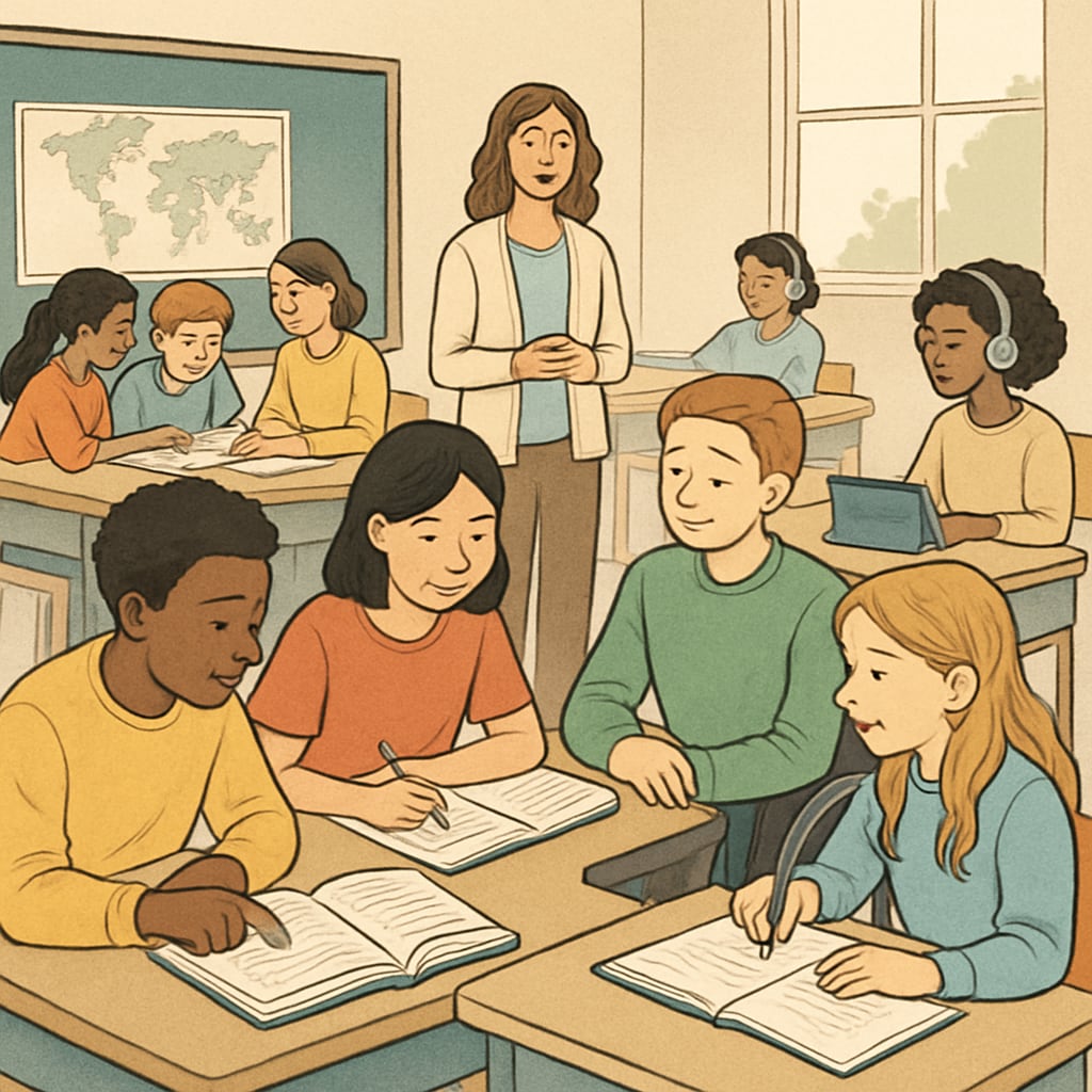 A diverse classroom setting where students are engaged in collaborative learning. The image emphasizes inclusion and accessibility as key traits of successful institutions. Diverse classroom promoting inclusive and accessible learning environments in higher education