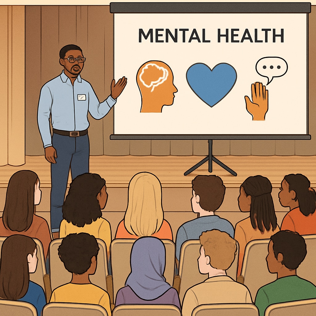 High school students attending a mental health education assembly.