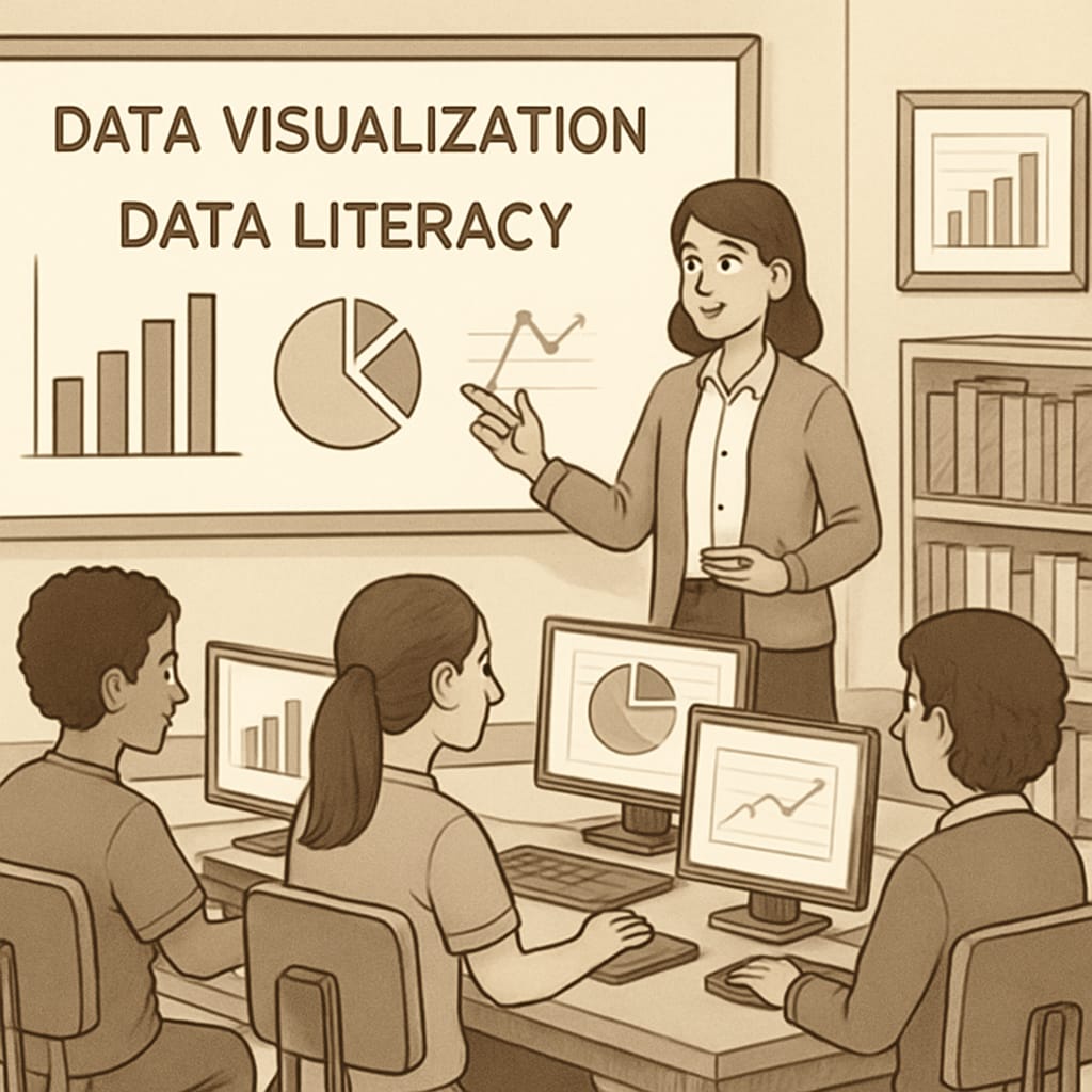 Students learning data visualization skills in a classroom setting, highlighting the importance of data literacy.