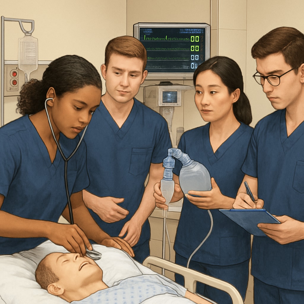 Nursing students in a medical training lab, related to nursing major transfer and application preparation.