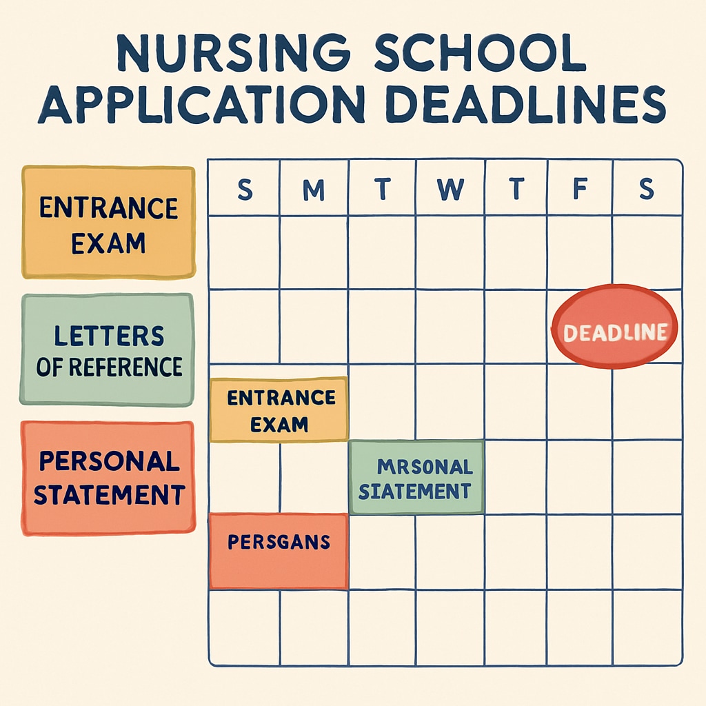 A calendar with nursing school application deadlines, emphasizing time management for nursing major transfer.