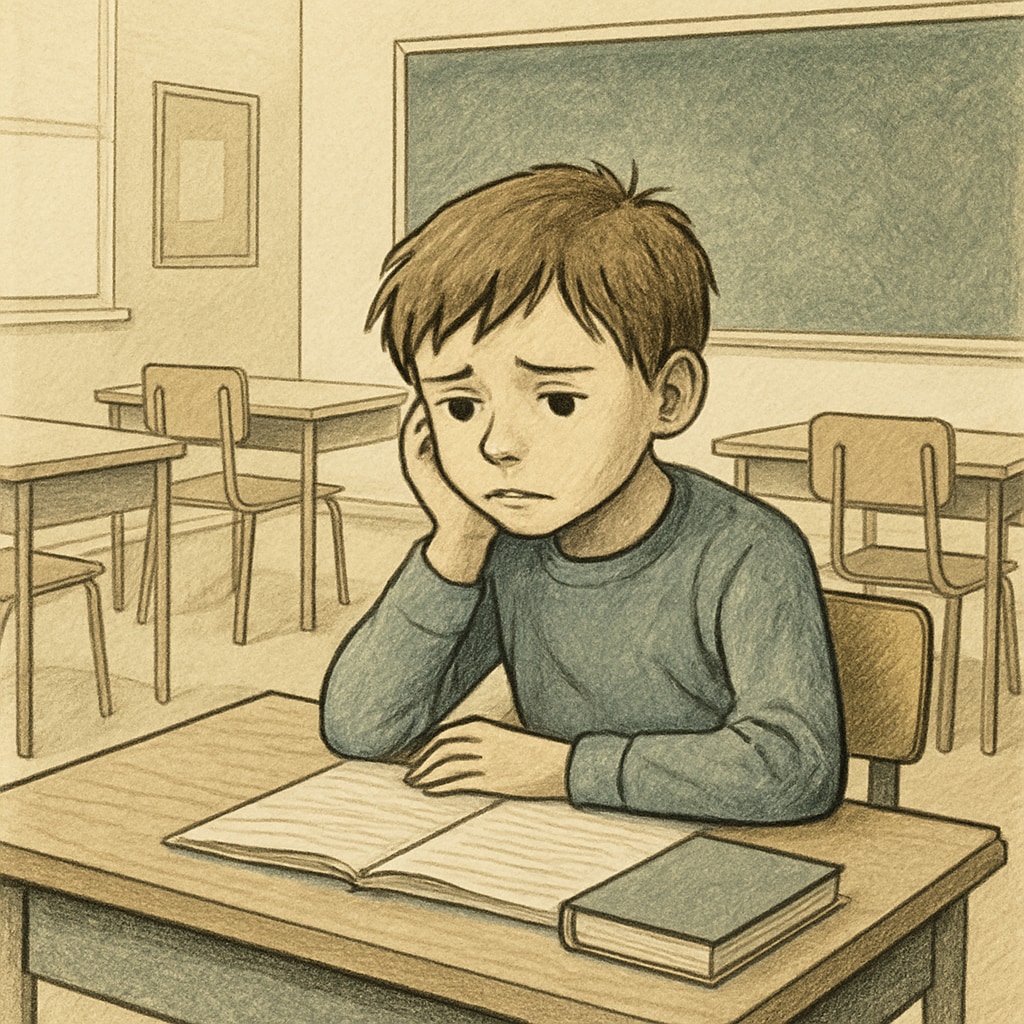 A child sitting alone at a desk, representing isolating punishments in elementary schools.