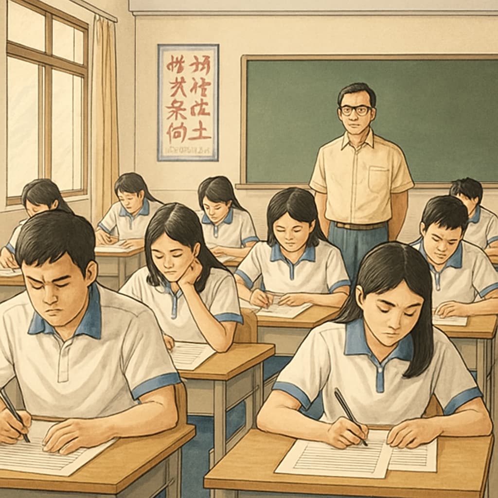 Chinese students taking the Gaokao, reflecting exam-centered education.
