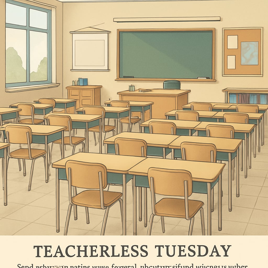 Empty classrooms during Teacherless Tuesday to highlight teacher protests.