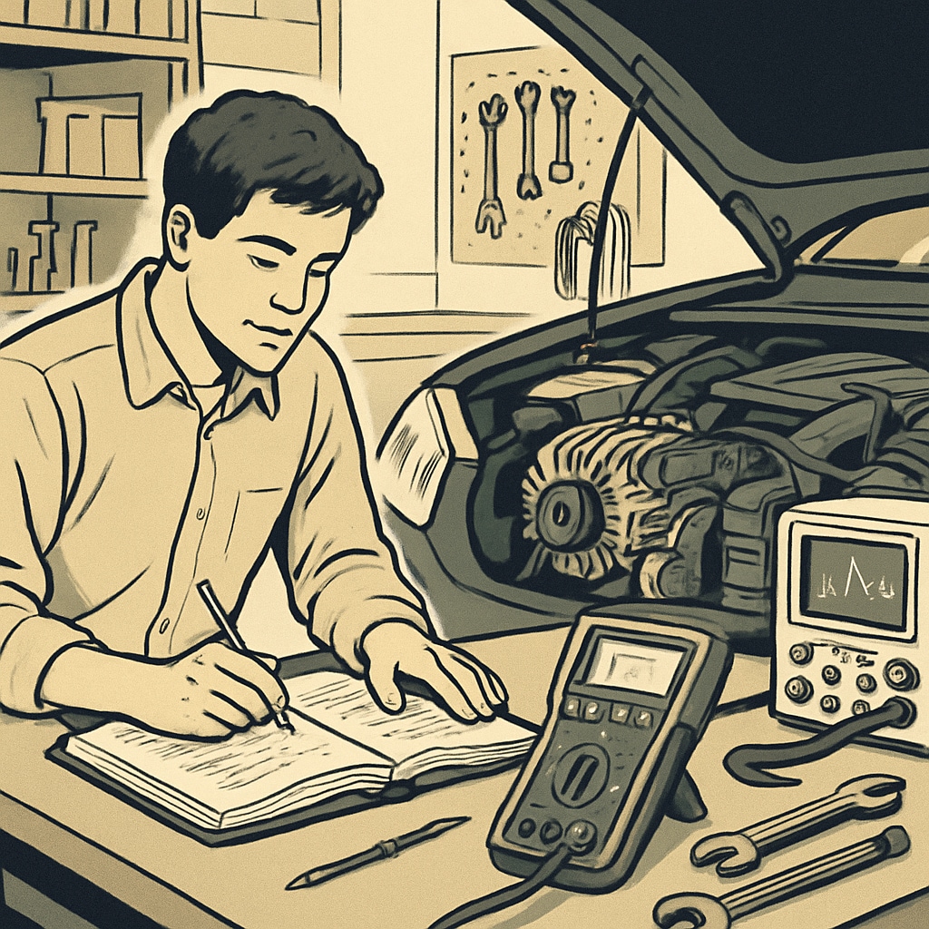 College student working on automotive technology systems in a lab