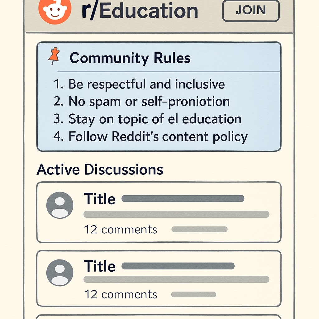 A screenshot of a Reddit education subreddit showcasing pinned community rules and active discussions. Screenshot of a Reddit education community with visible community rules and discussions.