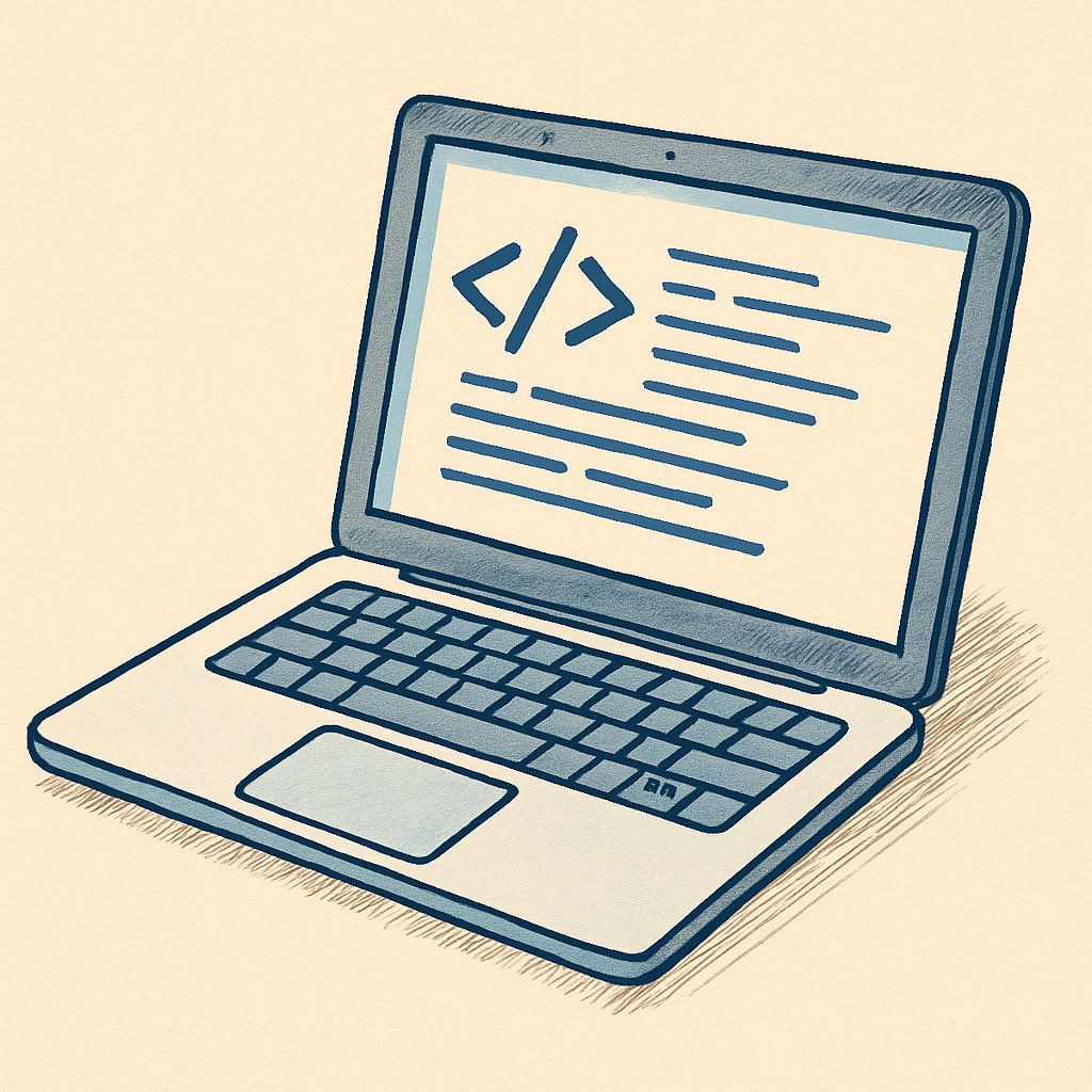 A laptop with programming code displayed on the screen, symbolizing software development. Programming code on a laptop screen, representing career planning in IT.
