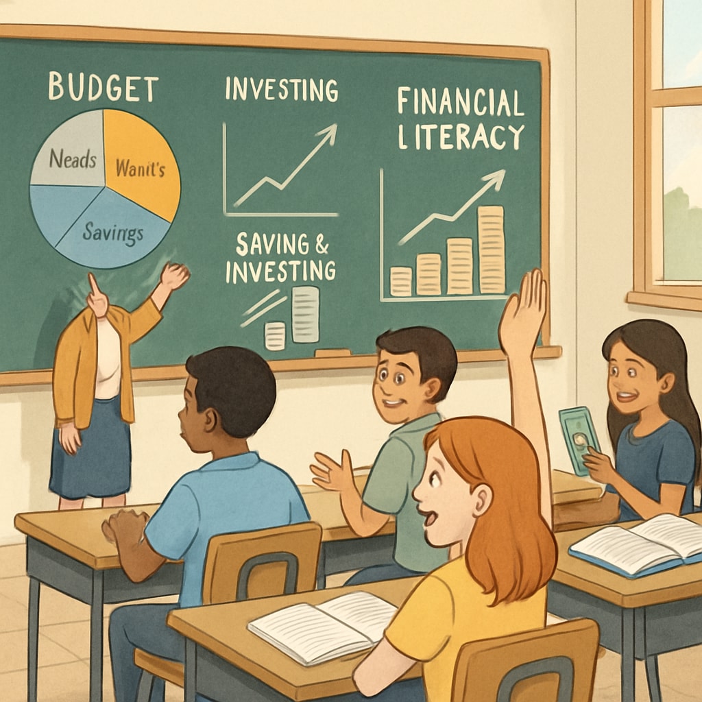 A classroom with students engaged in a financial literacy workshop, highlighting interactive learning methods. Students participating in a financial literacy workshop to build foundational skills for business analytics and finance careers.