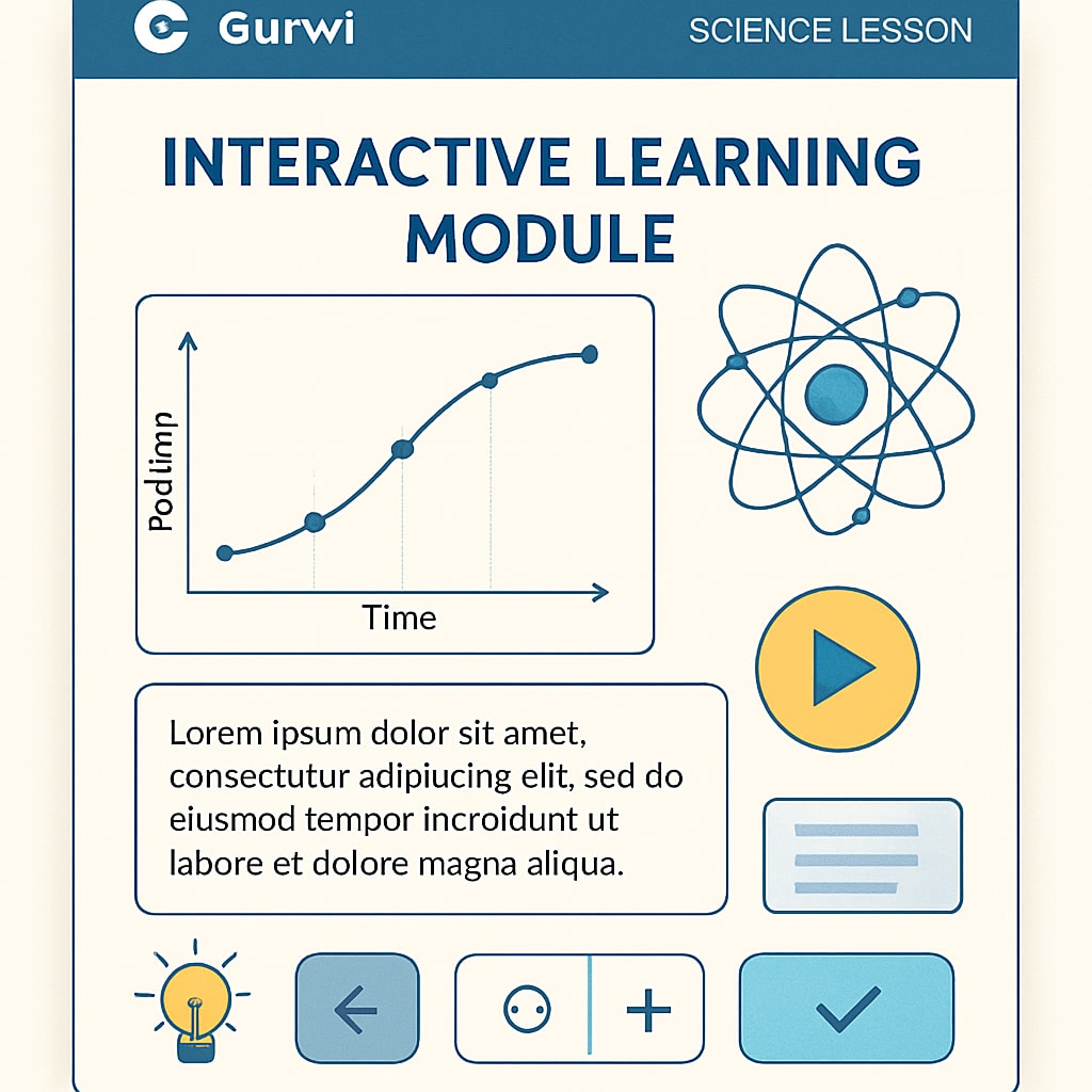 A visually engaging screenshot showing an interactive learning module on Gurwi, with animations and clickable elements designed for a science lesson. Interactive learning on Gurwi for K12 students, showcasing visual and clickable elements.