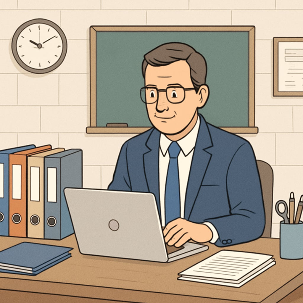 School administrator managing tasks at their desk