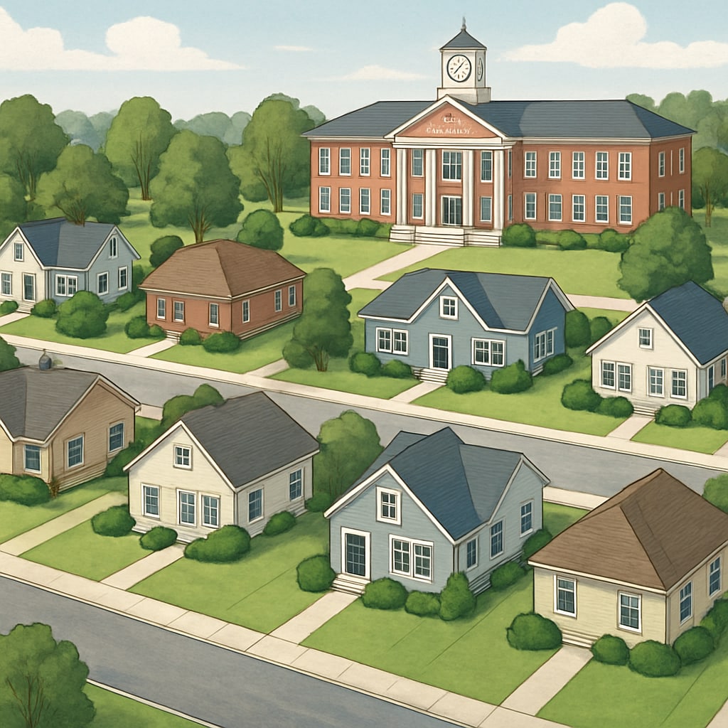 Suburban homes in a top-rated school district, reflecting the link between school district rankings and property value.