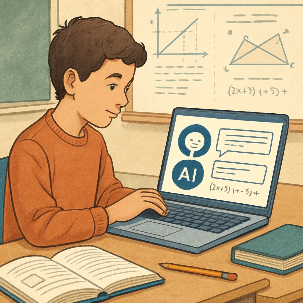 A student using a laptop with ChatGPT to assist in problem-solving during a classroom activity. Student using ChatGPT in a classroom to enhance problem-solving skills.