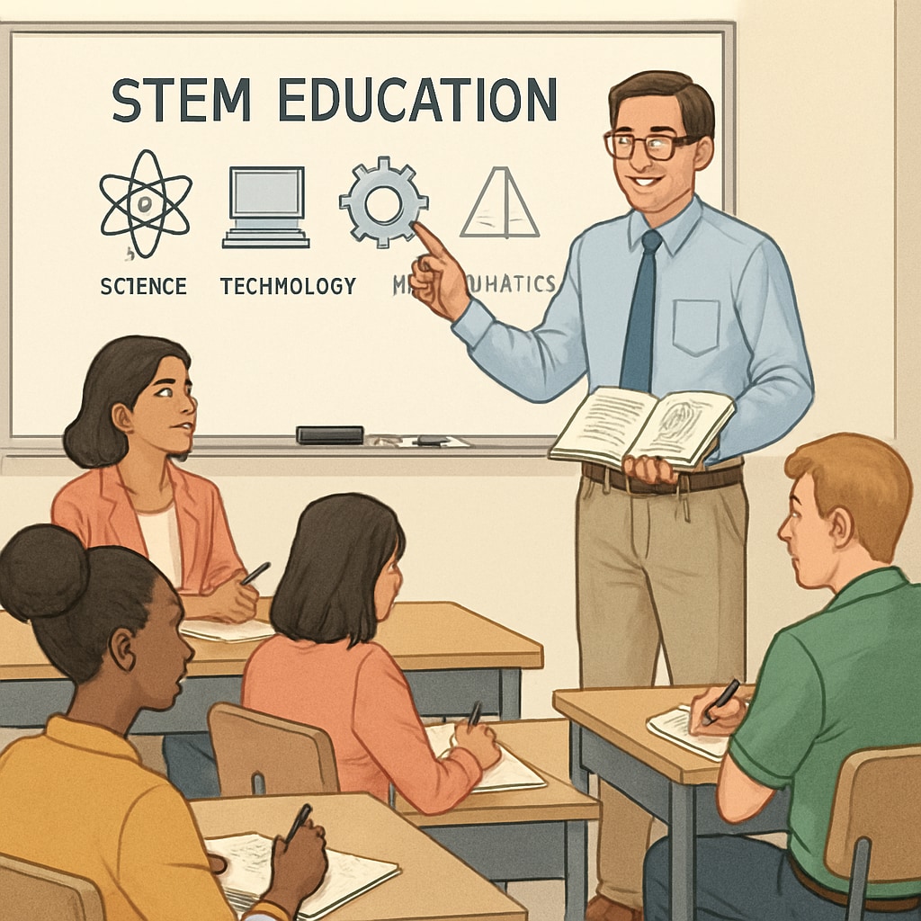 A UC professor conducting a teacher training workshop focused on STEM education in a classroom setting. UC professor conducting STEM education workshop for K-12 teachers.