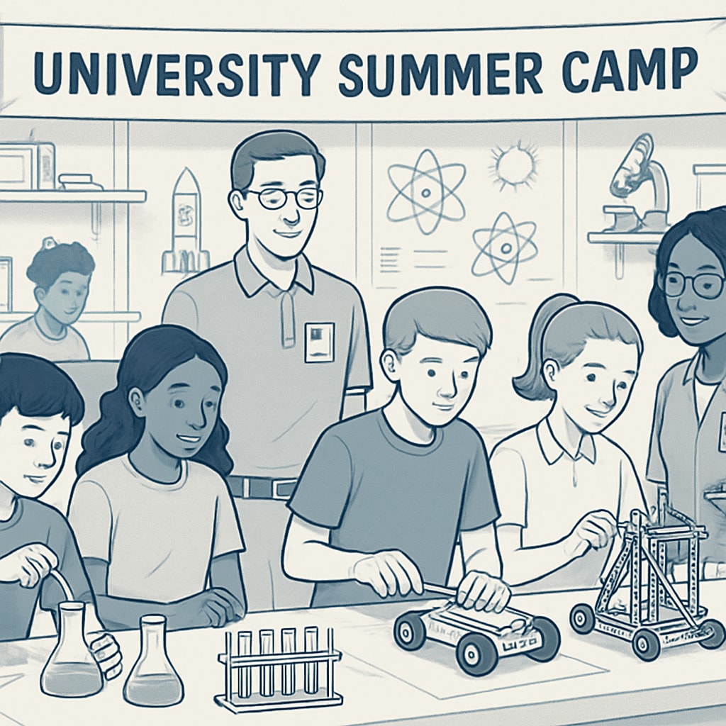 Students participating in a UC-sponsored summer camp focused on STEM projects, guided by university mentors. Students engaging in STEM summer camp activities sponsored by UC.