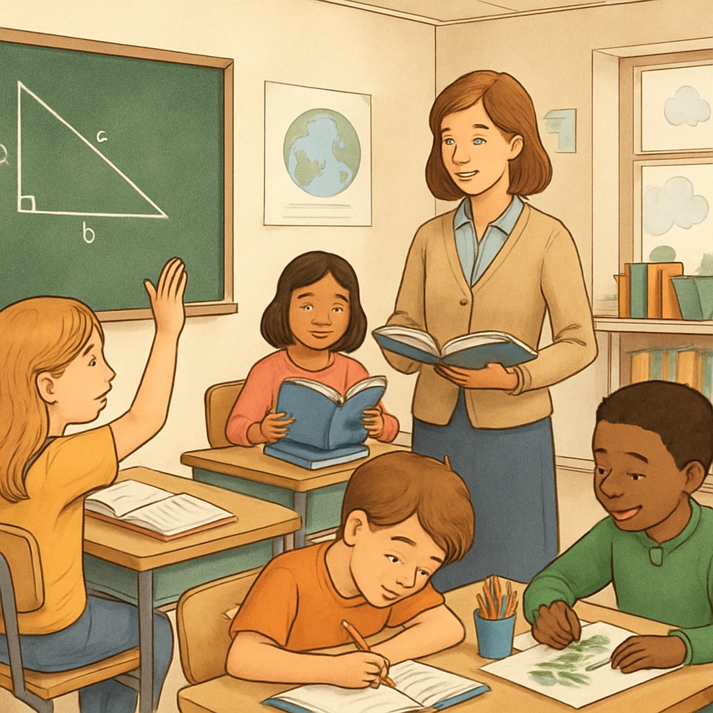 A classroom filled with engaged students participating in activities, emphasizing a positive learning environment. Public school classroom with engaged students and quality learning environment.