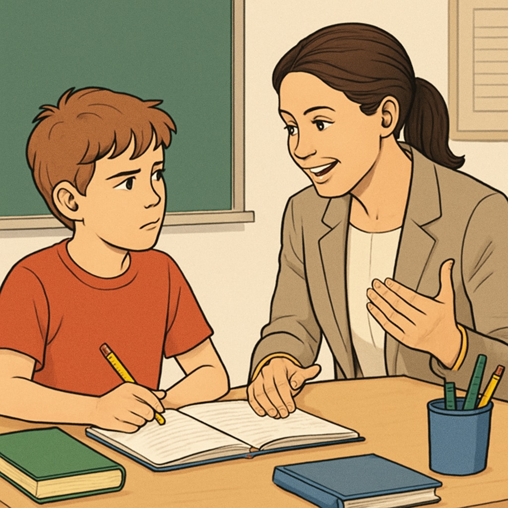 A teacher interacting one-on-one with a student, showcasing personalized education methods that cater to ADHD learners. A teacher supporting an ADHD student through personalized learning techniques.