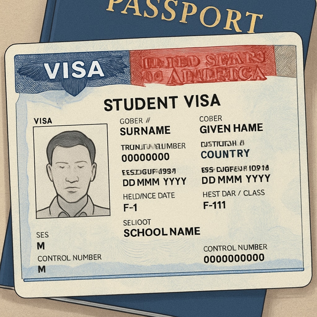U.S. student visa document close-up for master's application.