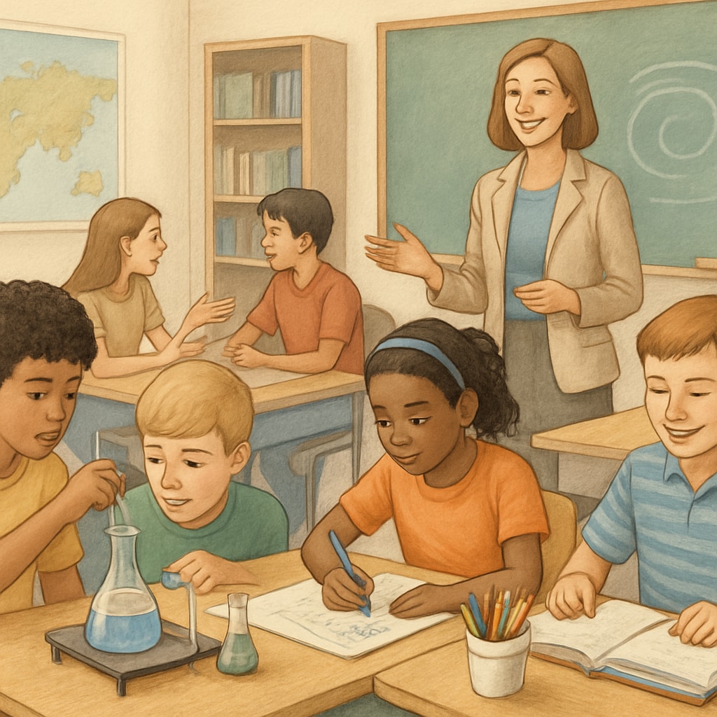 Students participating in experiential learning activities in a classroom