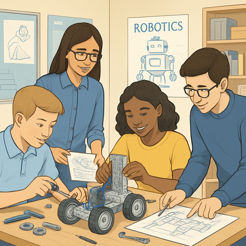 Students working on a robotics project, representing CTE’s blend of technical and academic learning.