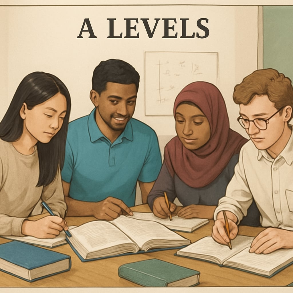 International students studying A Levels coursework for U.S. university applications.