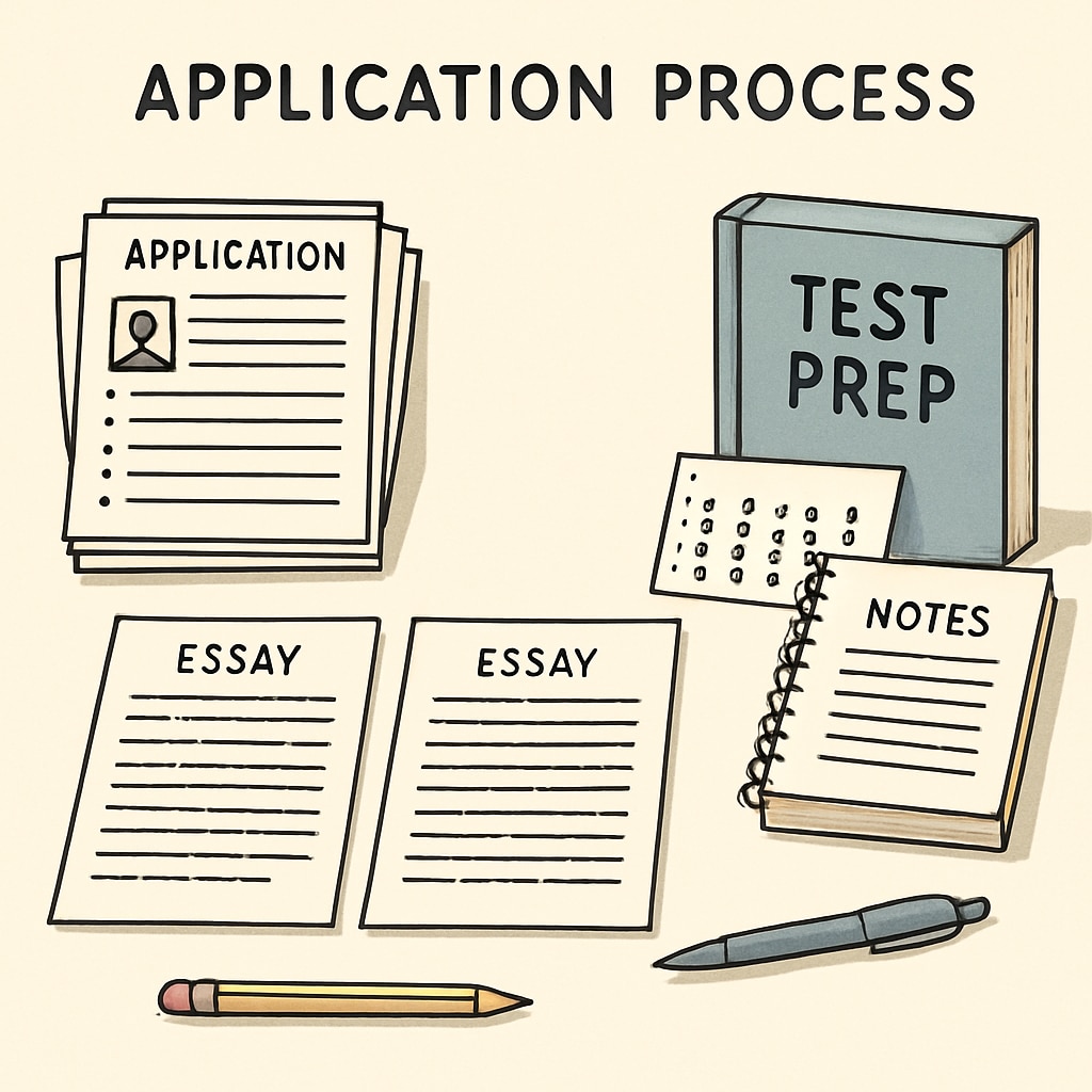 Application materials for U.S. universities, including essays and test preparation tools.