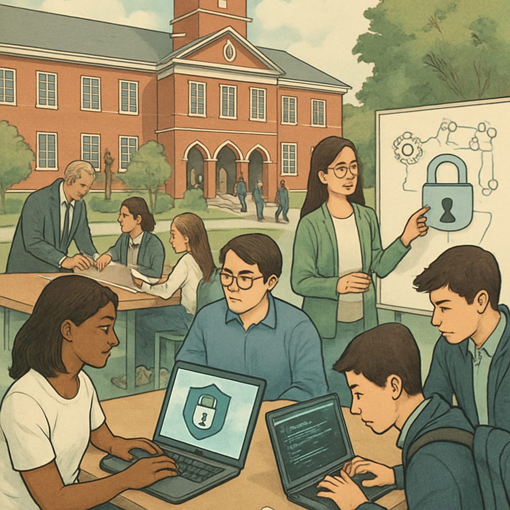 University students conducting cybersecurity research