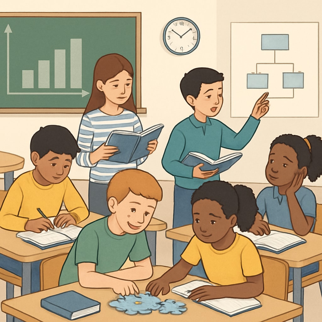 A classroom with students engaged in collaborative activities, symbolizing diverse learning styles. Students engaged in collaborative activities, representing diverse learning styles.