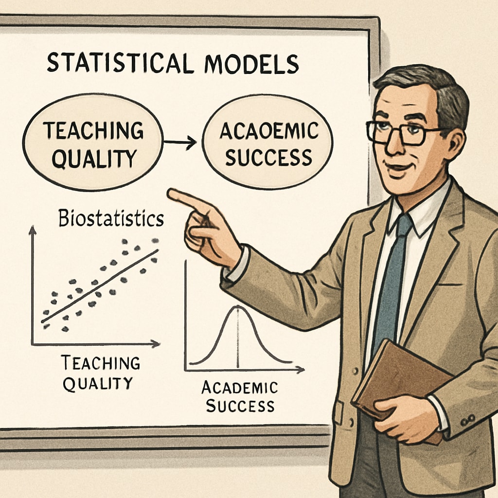 Professor explaining statistical models on a whiteboard to students.