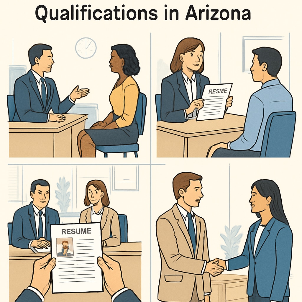 A professional image depicting job interviews and hiring processes, particularly emphasizing qualifications in Arizona. Arizona employment policies highlighting degree discrimination during job interviews.