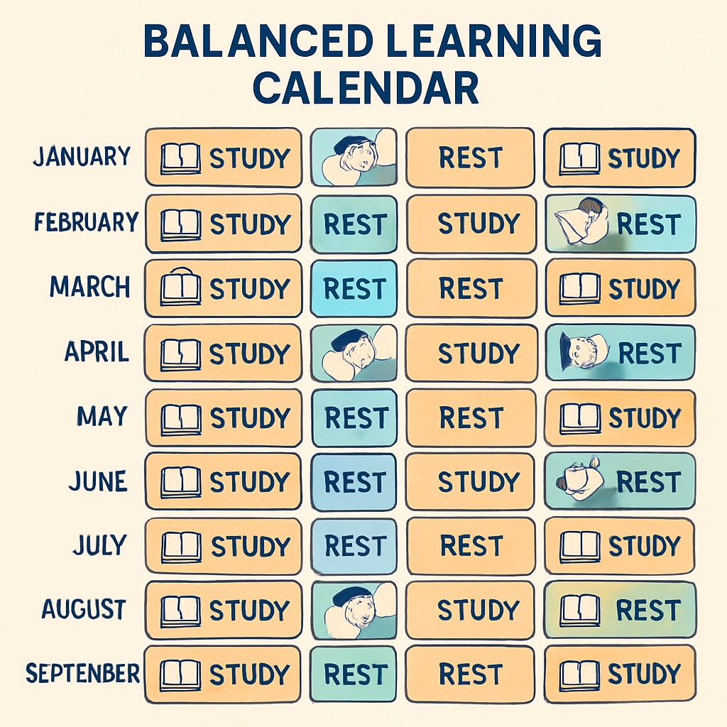 Year-round schooling model calendar showing alternating weeks of study and rest